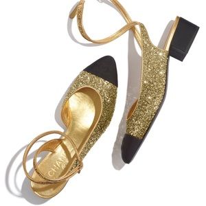 Chanel Gold Glitter & Grossgrain Shoes 39